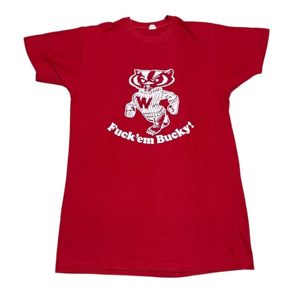 Vintage 70s University of Wisconsin Badgers F*ck’em Bucky! Red‎ Shirt Adult M - Picture 1 of 4